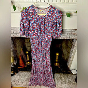 Boden size 6P ruffle shoulder printed professional dress red white blue print